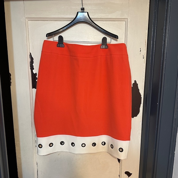 Nine West Orange Lined Stretch grommets Skirt Jacket Set Outfit Size 14W/16W - Picture 10 of 12